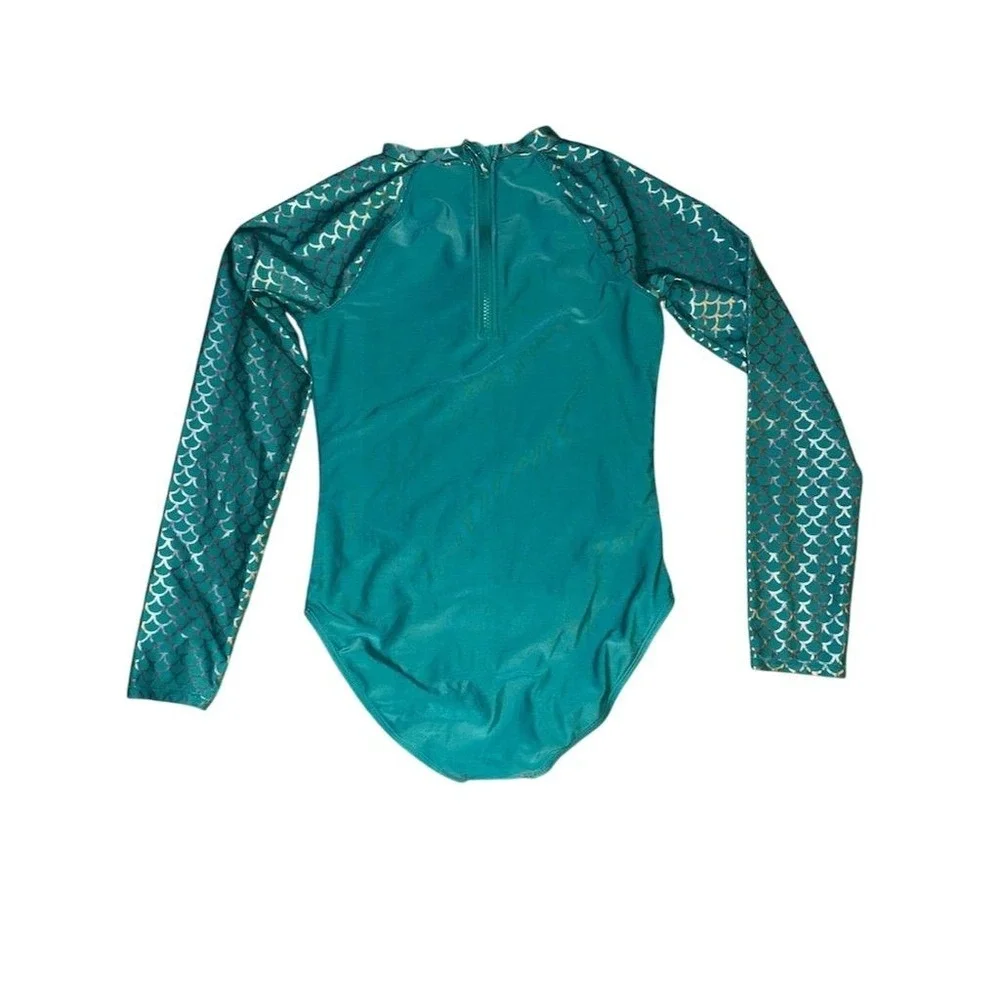 Cat & Jack Girls Mermaid Long Sleeve Swimsuit Size 14-16 Blue resort vacation‎
